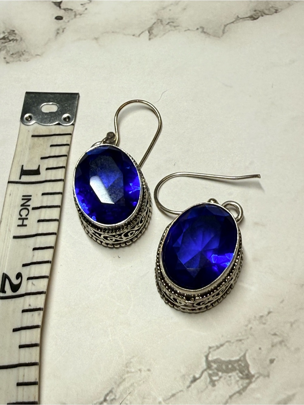 SterlingSilver Drop Earrings with Deep Cobalt Blue Tanzanite Oval Stones